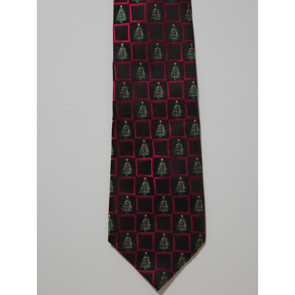 Holiday Traditions‎ Hallmark Christmas Tree Silk Tie Mens Black Red Novelty Tie